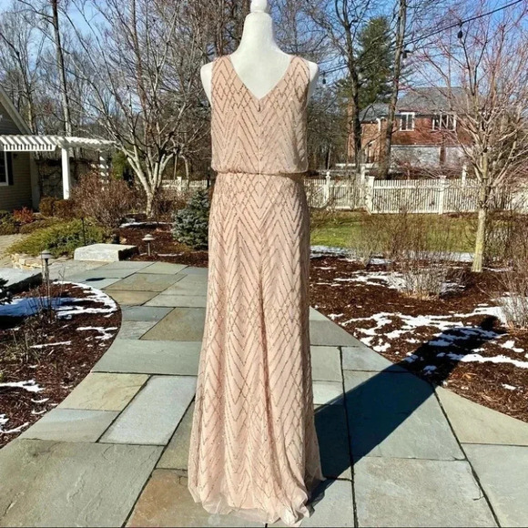 Anthropologie BHLDN Blaise Sequin Embellished Maxi Gown Long Dress in Blush - Picture 10 of 15